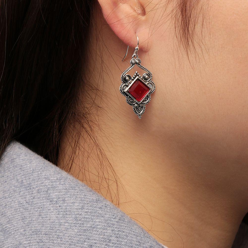 Vintage Hook Chic Engagement Wedding Jewelry Red Agate Earrings Ruby Ear Stud Dangle Gemstone