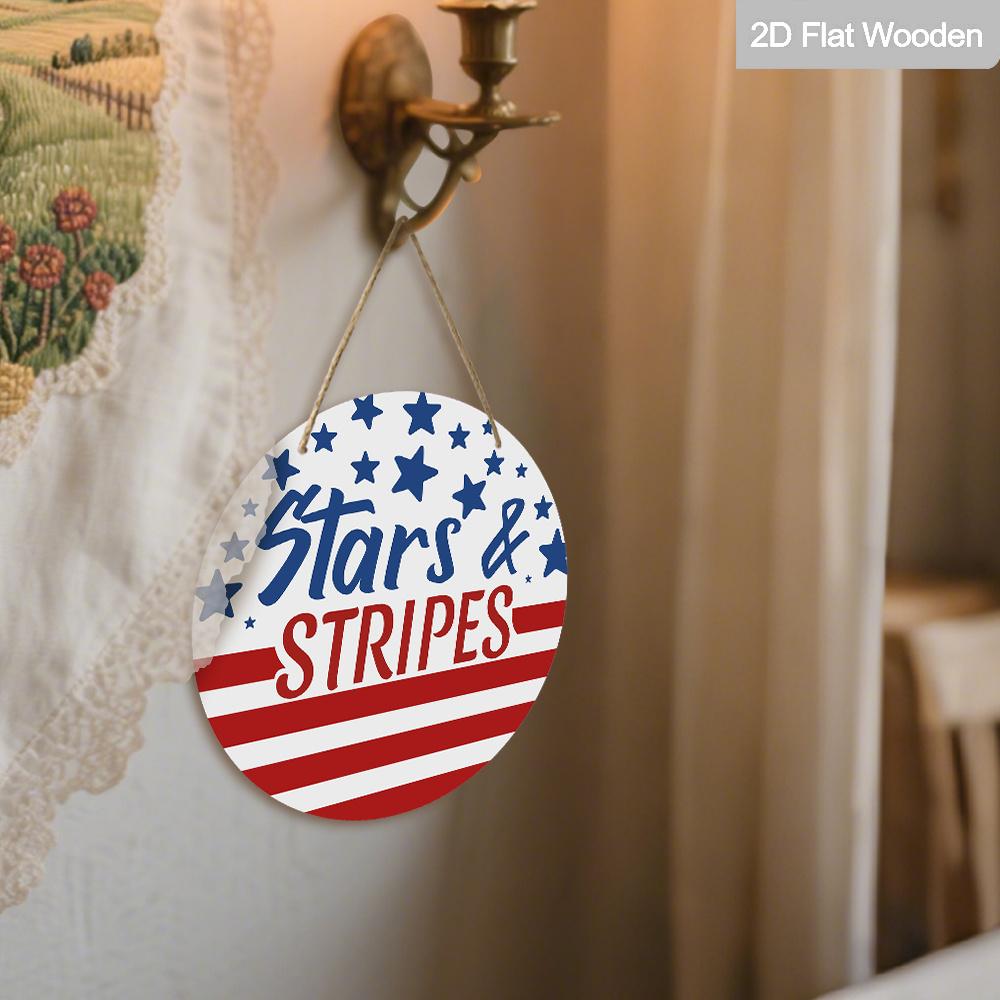 2D Flat "Stars & Stripes" 4th of July Door Decor with Red White Blue Stars and Stripes, Rustic Farmhouse Independence Day Wall Art, Perfect Gift for