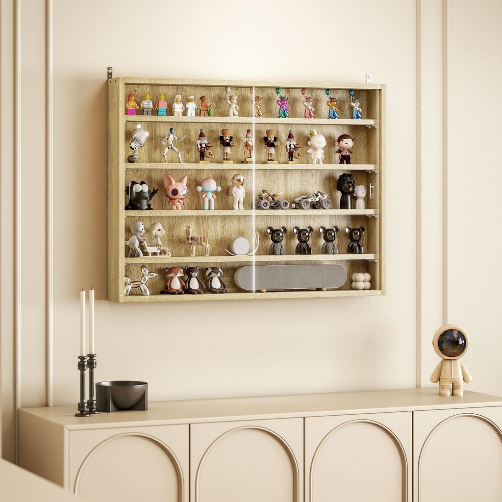 5-Tier Adjustable Wooden Notice Board with Glass Doors. Wood Color. 80x9.5x60cm