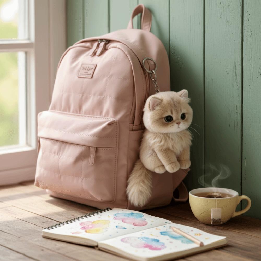 Simulation Cat Cat Plush Doll Soft Stuffed Animal Charm Plush Cat Bag Pendant Bag Decoration