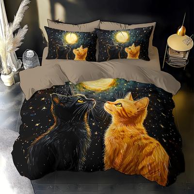 Комплект пододеяльника Moonlight Cat из 2/3 предметов с 3D-рисунком, супермягкий, с цифровой печатью : 1 пододеяльник+1/2 наволочки