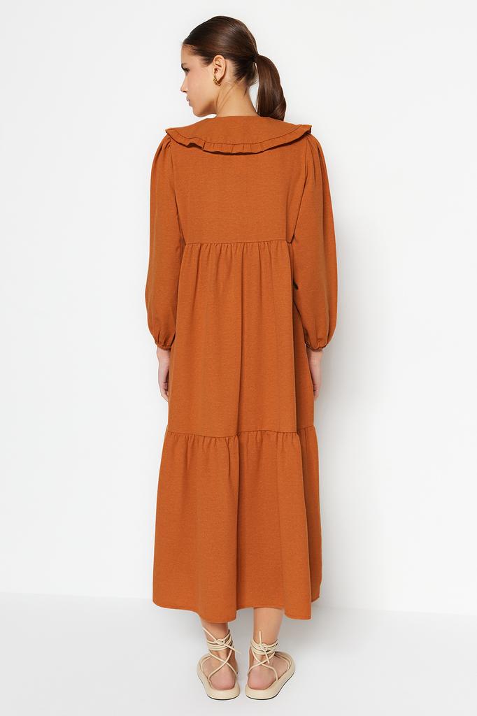 Женское модное новое платье-хиджаб с воротником корицы, вышитым полунашивкой, льняное тканое платье