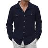 Рубашка с длинным рукавом Повседневная Vaion Fashion Японский стиль Новая мужская рубашка Двойной карман Хлопок Лен