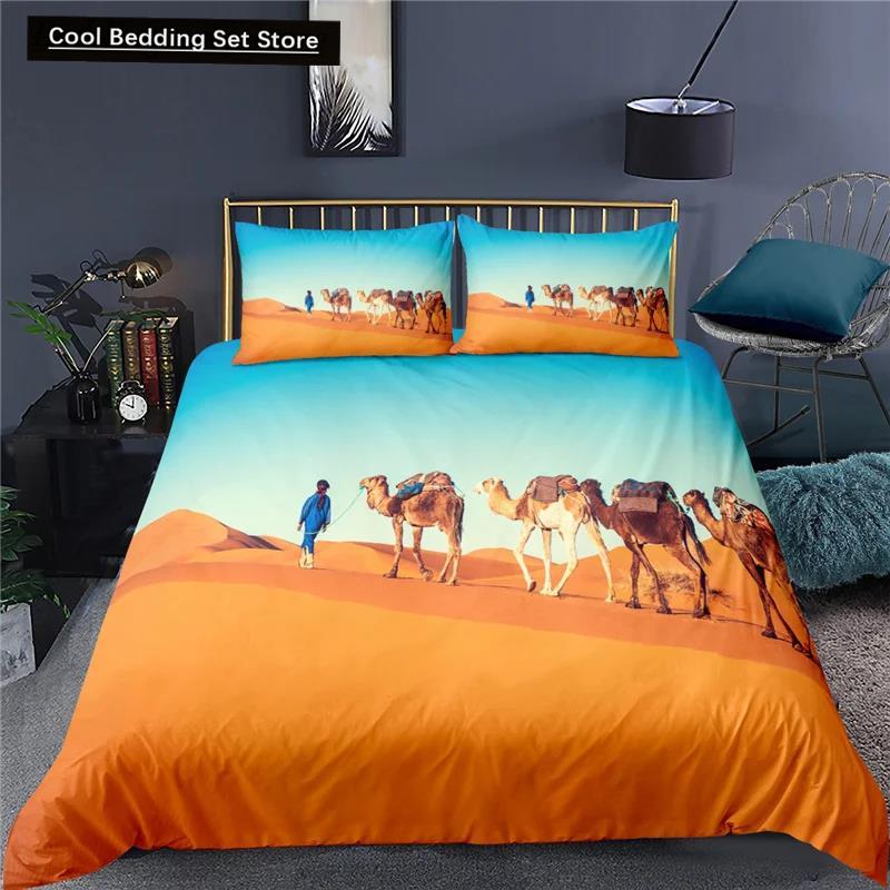 3D Desert Camel Пододеяльник King Queen Size Коричневый Комплект постельного белья с изображением животных для детей, подростков и взрослых Милая дикая природа Мягкий полиэстеровый пододеяльник