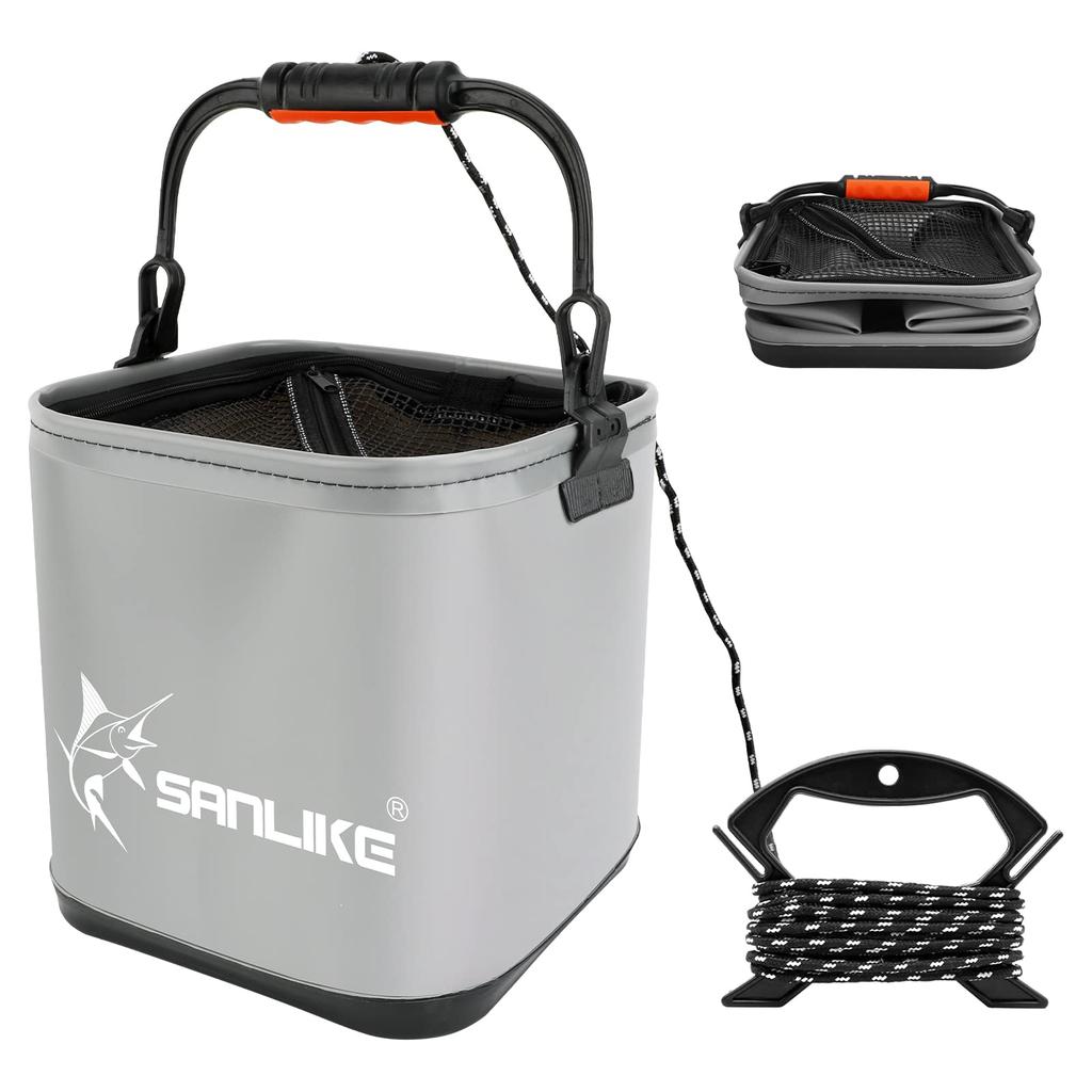 SANLIKE Bucket Water Bucket Capacity 12L 22cm EVA Material Foldable Fishing Case Tool Holder Compact Lightweight Black Camping Car Wash Gardening