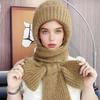 Winter Knit Hat with Integrated Scarf Solid Color Thickened Velvet Women Hat Long Scarf Set Cold Weather Headwear
