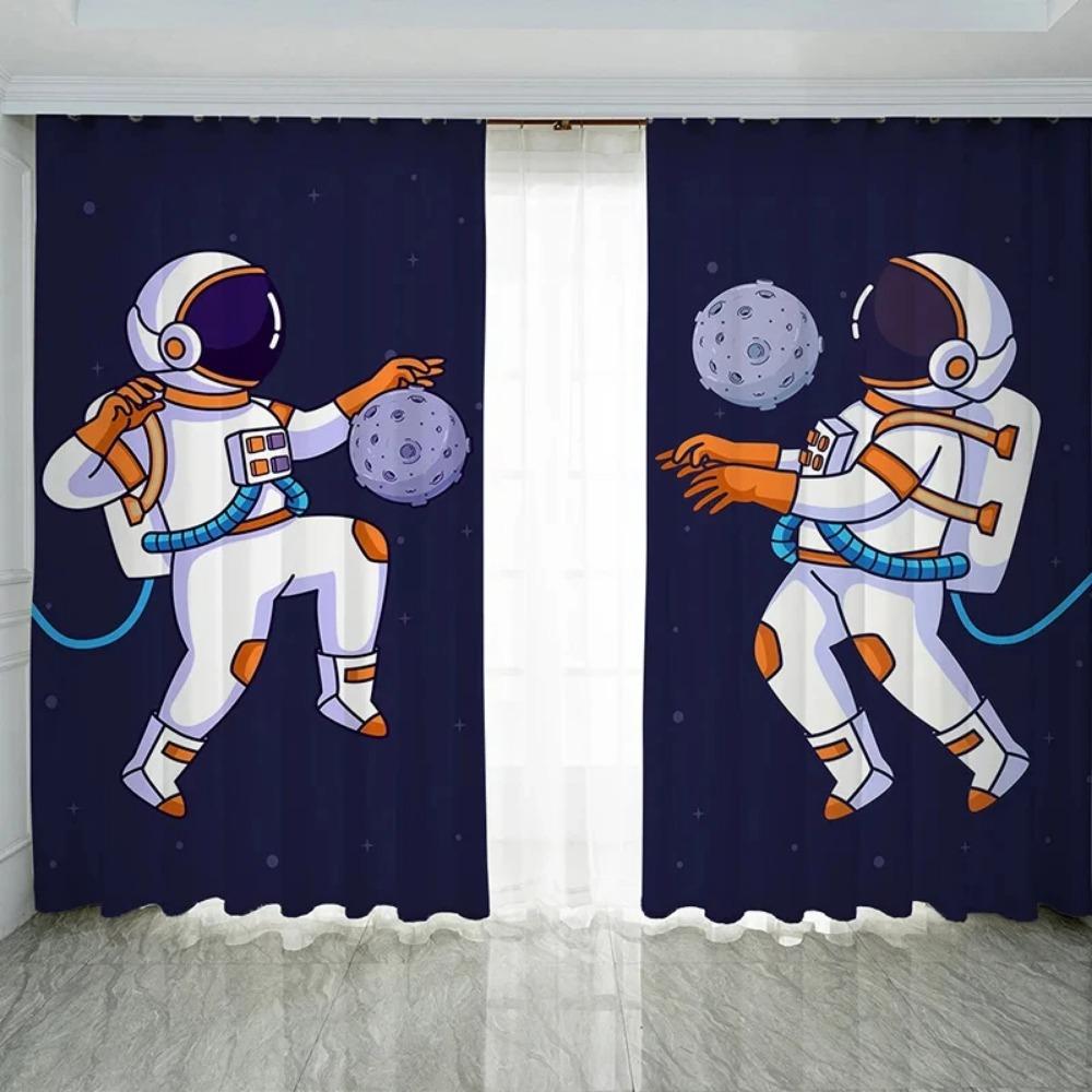 Nordic Ins Style Cartoon Comics High Shading занавеска Space Astronaut Trend Creative Boy Детская комната Простые занавески 2 шт.