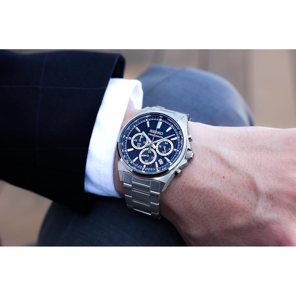 Мужские часы Seiko Selection SBTR033 Синий циферблат Кварцевые Секундомер Календарь Дата Нержавеющая сталь