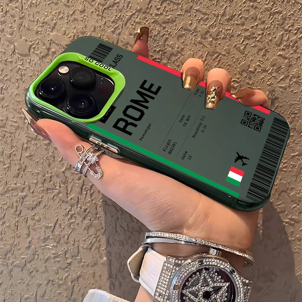 Италия Авиабилет Чехол для телефона iPhone 16 15 14 13 12 11 Plus Pro Max разноцветный Лазерный Аврора Ударопрочный Funda Чехол