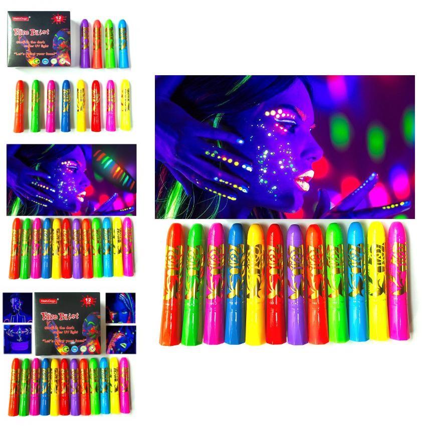 12pcs Noctilucent Human Body Painting Crayon Makeup Pigment For Halloween Costume Parties