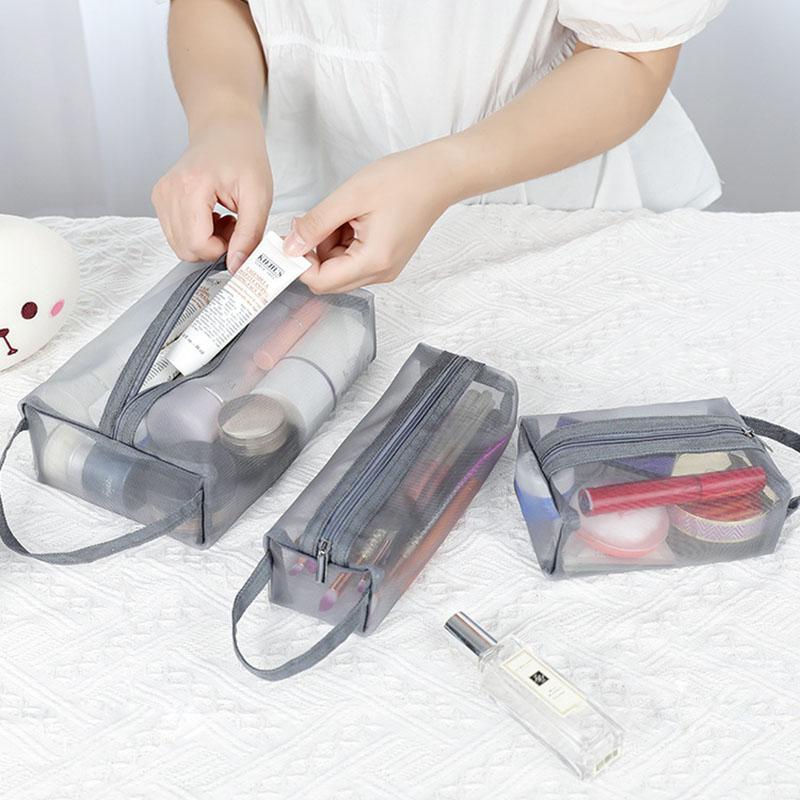 3PCS Mesh storage bags Portable travel makeup bag Toiletries organizer Lotion storage bag Small zipper bag for portable use