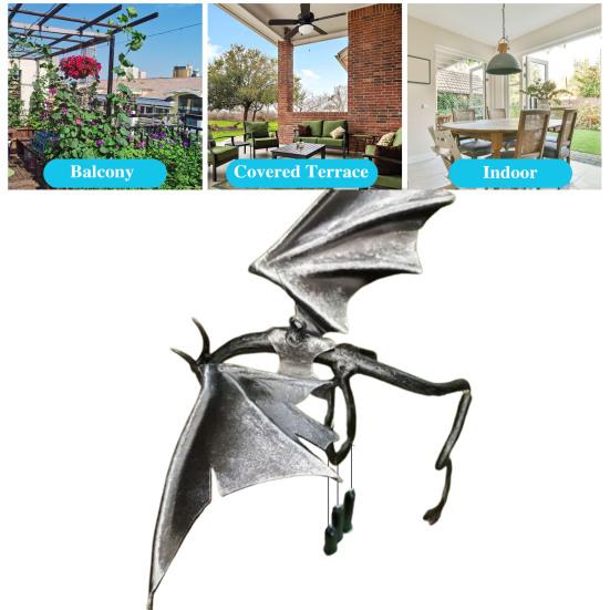 Металлический колокольчик с изображением летящего дракона с 3 трубками, натуральная успокаивающая мелодия для сада, патио, уличного винтажного подвесного колокольчика с драконом, украшение