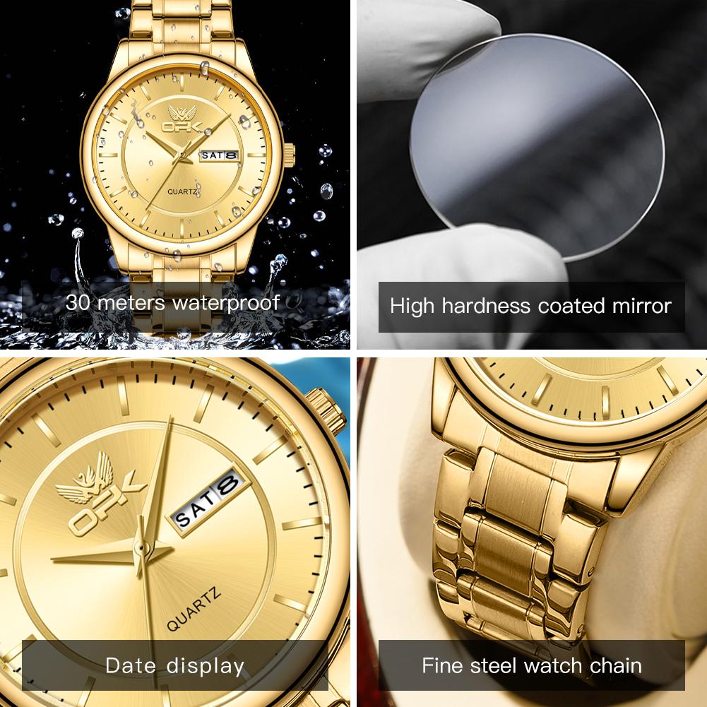 OPK 6022 Men's Luxury Watch Original Dual Calendar Stainless Steel Waterproof Business High Quality Man Quartz Wristwatch