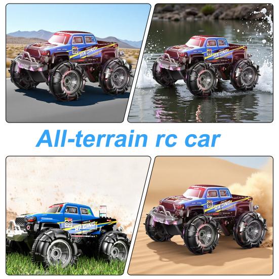 Радиоуправляемый автомобиль-амфибия для бездорожья со светодиодной подсветкой 4WD Детский электрический 2,4 ГГц RC Трюковой грузовик Перезаряжаемый Внедорожный гусеничный автомобиль Игрушка для малышей