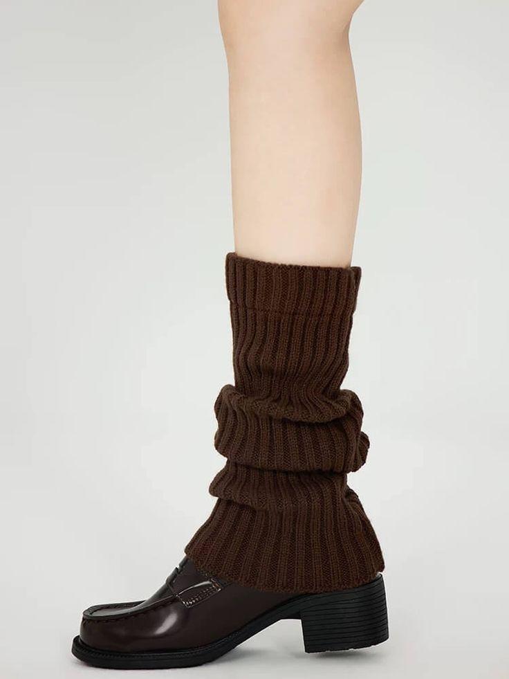 Acrylic Slouch Knitted Solid Khaki White Black Grey Breathable Keep Warm Leg Warmer Boot Socks for Women