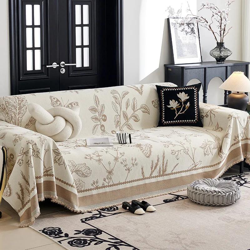 Vintage Flower Thicken Chenille Sofa Cover Sofa Blanket Simple Cushion Ins Wind Sand Hair Towel Fashion Lunch Blanket Sofa Towel