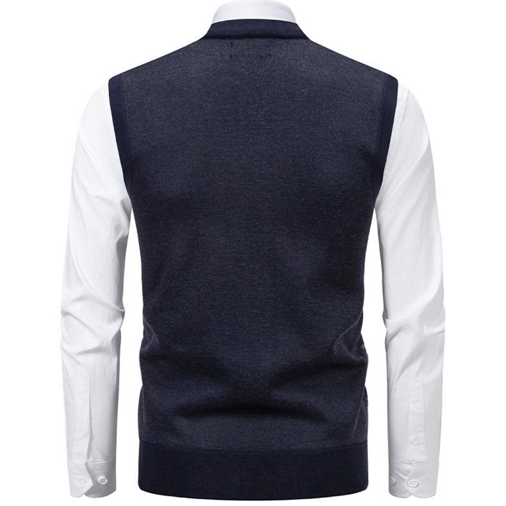 Men's Winter Fleece-Lined Plaid Vest, Pullover, Loose-Fitting Men's Sleeveless Sweater Vest