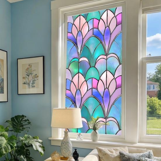 Stained Glass Rainbow Window Privacy Film Decorative Sun Blocking Glass Clings Colorful Static Coverings Decals for Home Glass Door