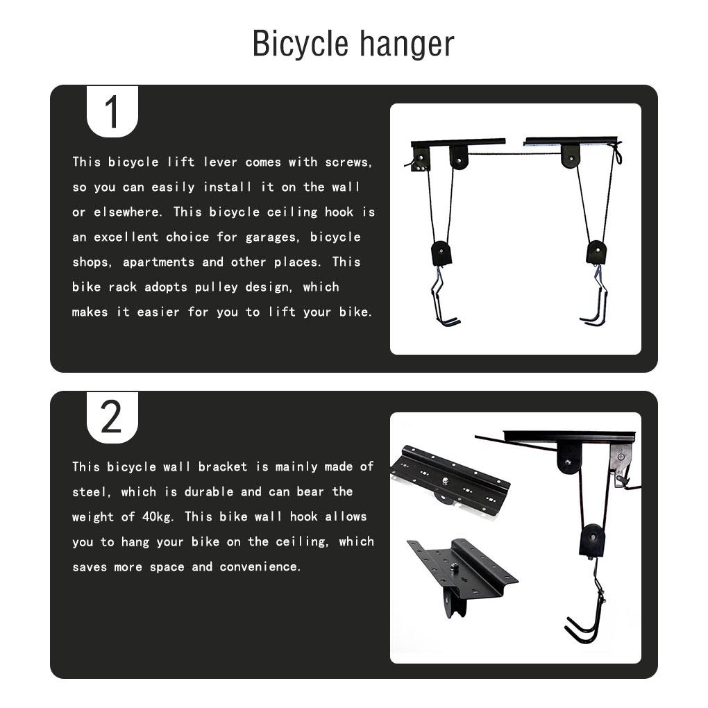 Mountain Bike Overhead Lift Pulley System Screw Mounted Bicycle Ceiling Wall Hangers Display Holder Hooks Space-saving