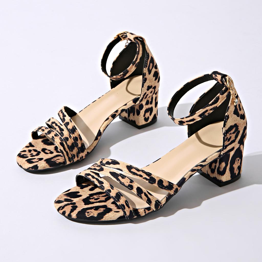 Модная женская обувь на распродаже 2025 Босоножки женские с открытым носком Элегантные вечерние босоножки Женские Леопардовые На каблуке-рюмочке Ремешок с пряжкой Обувь больших размеров