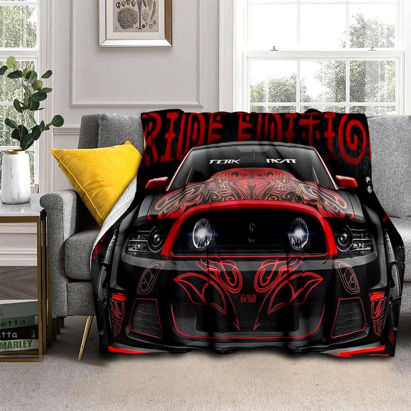 3D Mustang Racing Car Sign GTR Soft Plush Blanket,Flannel Blanket Throw Blanket for Living Room Bedroom Bed Sofa Cover Gift