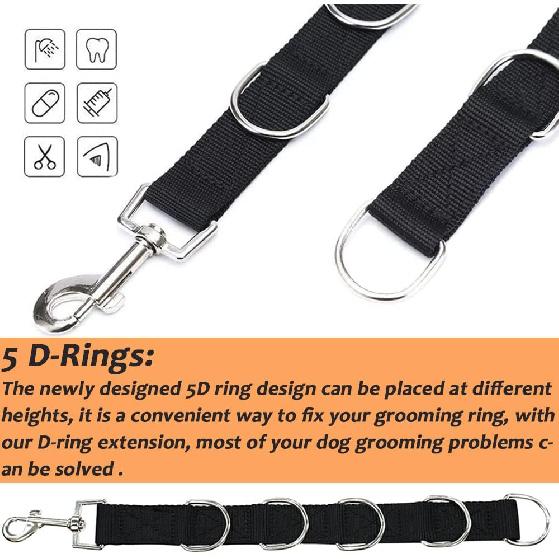 ASOCEA Dog Grooming Extension Strap Loops Extender Adjustable Pet Nylon Bathing Restraint Band with 5D-Rings Quick Release (2 Pack)