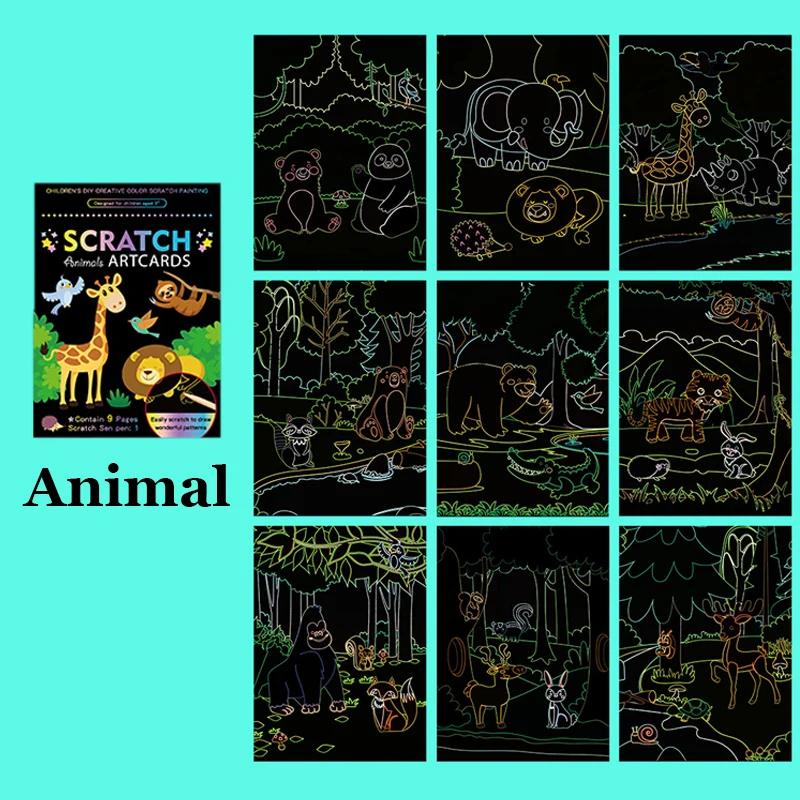 Радужная Царапка Бумага для Рисования Мультяшная Волшебная Доска для Рисования Образовательные Художественные Принадлежности Школьные Инструменты для Обучения Живописи TMZ