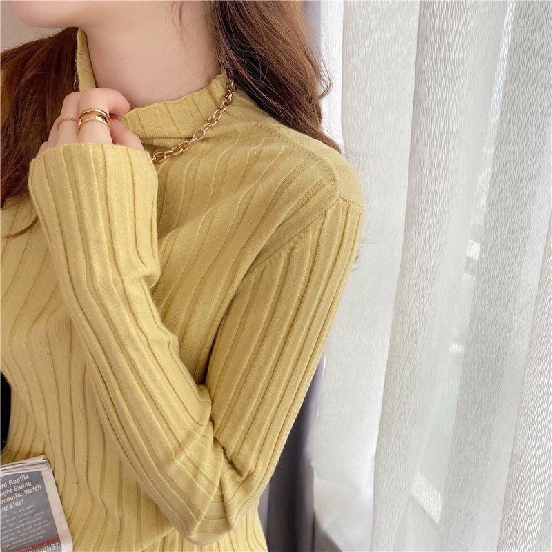 Half Turtleneck Sweater for Women Casual Warm Pullover and Slim Solid-color Knitted Sweater for Autumn and Winter
