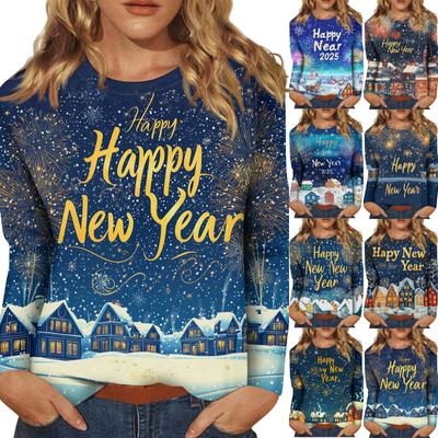 Женский повседневный модный сексуальный удобный рождественский принт с круглым вырезом и длинными рукавами