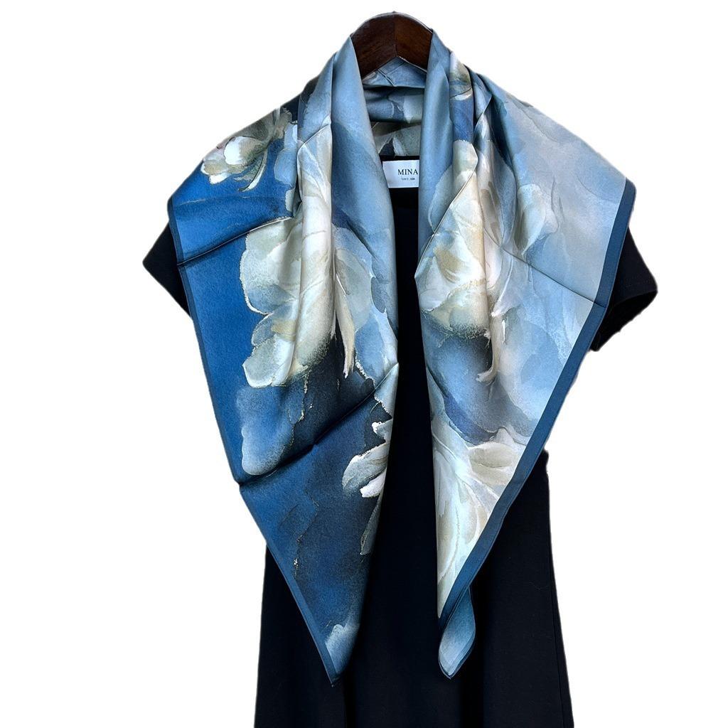 Guofeng Mulberry Silk Scarf, Female Spring And Autumn Gift Shawl For Middle-Aged And Elderly, Thin Silk Travel Scarf