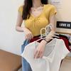 Summer New Korean Version of Women's Small Fragrant Wind Bow Drawstring Collar Solid Color Short-sleeved All-match Knitted Top Female Tide
