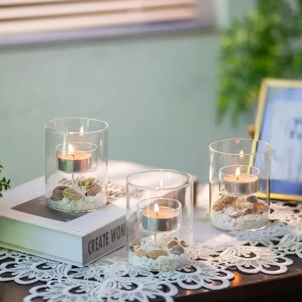 3 шт./набор Романтический стеклянный подсвечник Домашняя масляная лампа Ветрозащитный подсвечник Декор стола Украшение Свадебные аксессуары