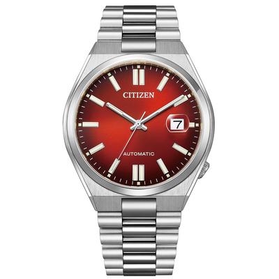 Механические часы с датой CITIZEN COLLECTION TSUYOSA 40 мм Металлические Автоматические Красная Секундная Стрелка Серебристый Мужской Циферблат, NJ0150-56W, Бордовый, Браслет,