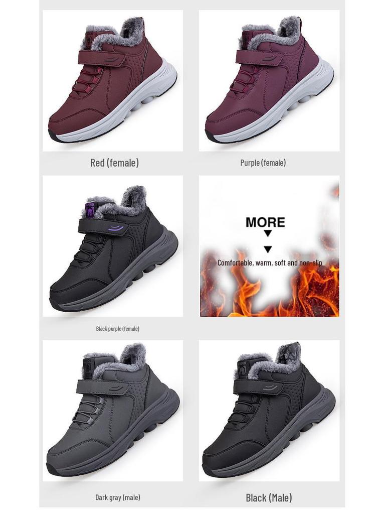 Warm Velvet Lined Non-Slip Winter High Top Walking Shoes for Elderly