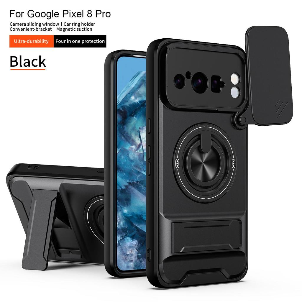 Slide Camera Cover Compatible for Google Pixel 8 Pro Case With Built-in Ring Stand and Folding Stand