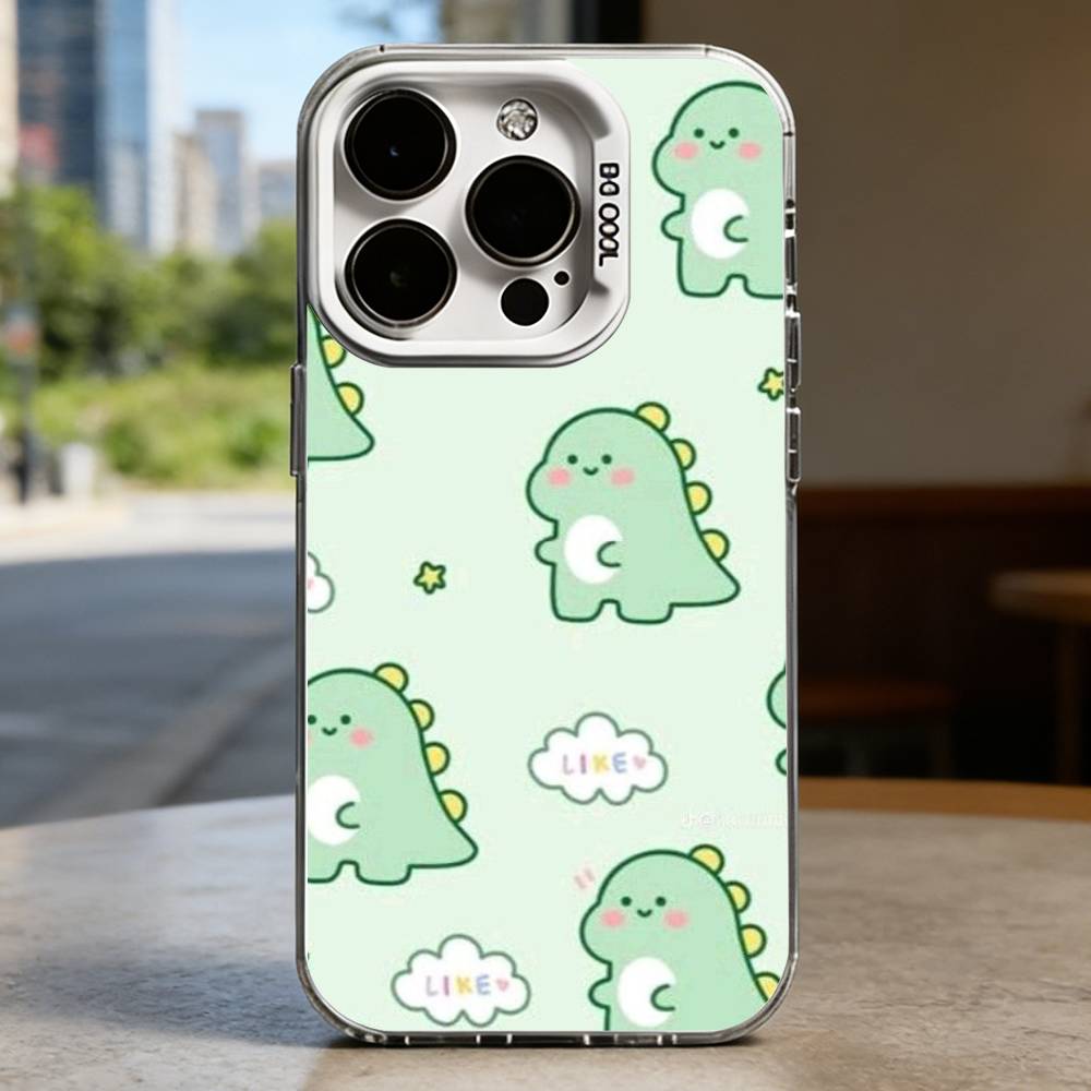 Cute Dinosaur White Shockproof Phone Case For iPhone 16,15,14,13,12,11,Pro,XS,Max,Plus,Mini,SE