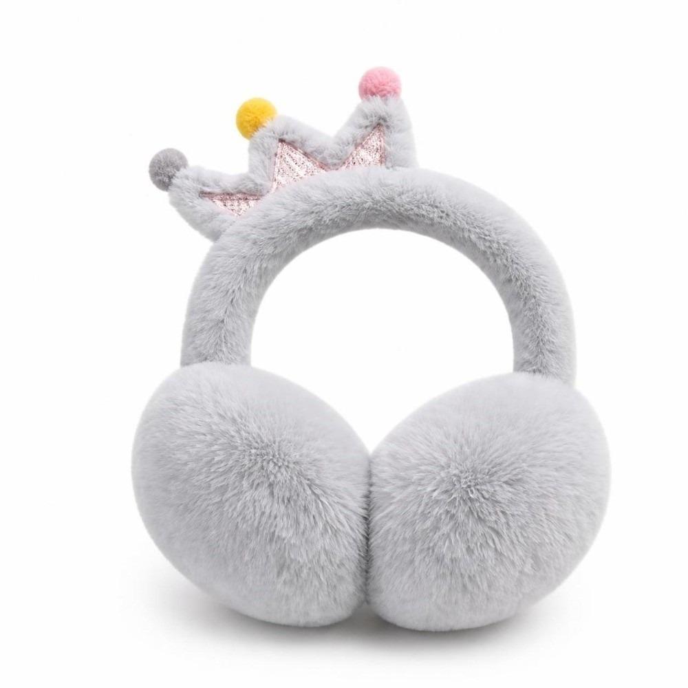 Cartoon Crown Foldable Ear Warmers Windproof Faux Fur Earmuffs Fluffy Ear Covers For Girls Kids