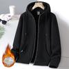 Men's Fleece Coat, Autumn and Winter Thickened Warm Hoodie Solid Color Hooded Casual Coat