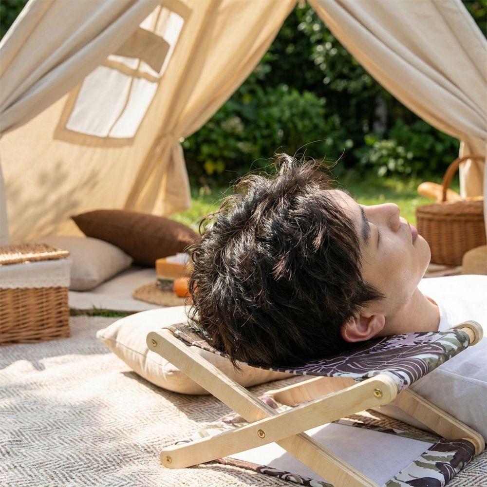 Adjustable Height Folding Wooden Beach Pillow Compact Canvas Lounge Headrest Household