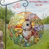 Stained Glass Rabbit Floral Wind Chime 10 Inch Double Sided Rotating Garden Decor for Outdoor Indoor Patio Porch Yard Wall Art