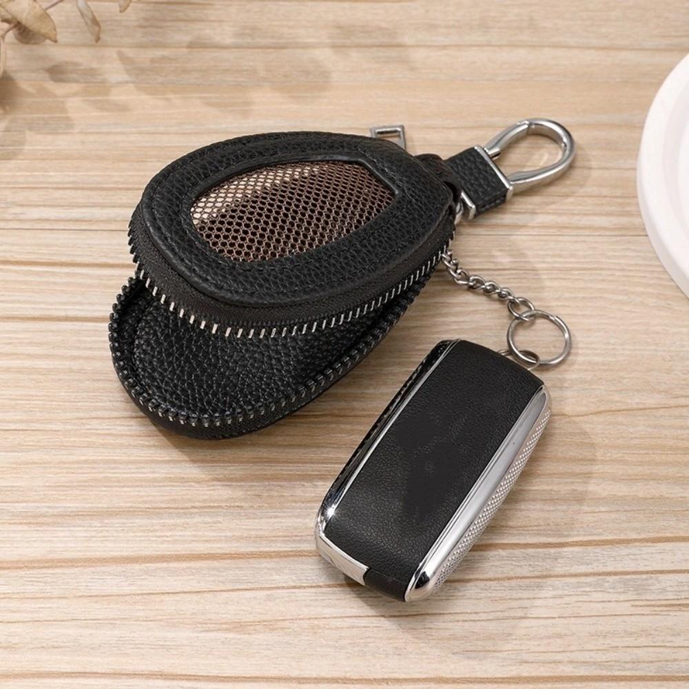 Zipper Closure Leather Key Case Transparent Mesh Mini Storage Bag Stylish Car Key Bag  Unisex