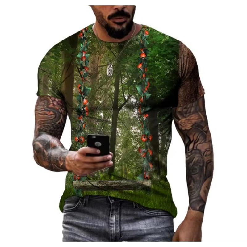 Футболки с графическим принтом для мужчин, модные футболки с рисунком природных пейзажей, красивые повседневные футболки с 3D-принтом, летние топы с изображением гор и рек