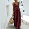 1116 European and American retro striped suspender vacation leisure pure desire senior women's V-neck suspender vest set