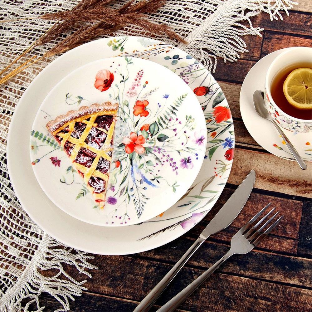 Talerz Obiadowy Duży Płytki Płaski na Obiad Porcelanowy Kwiaty Maki 27 cm
