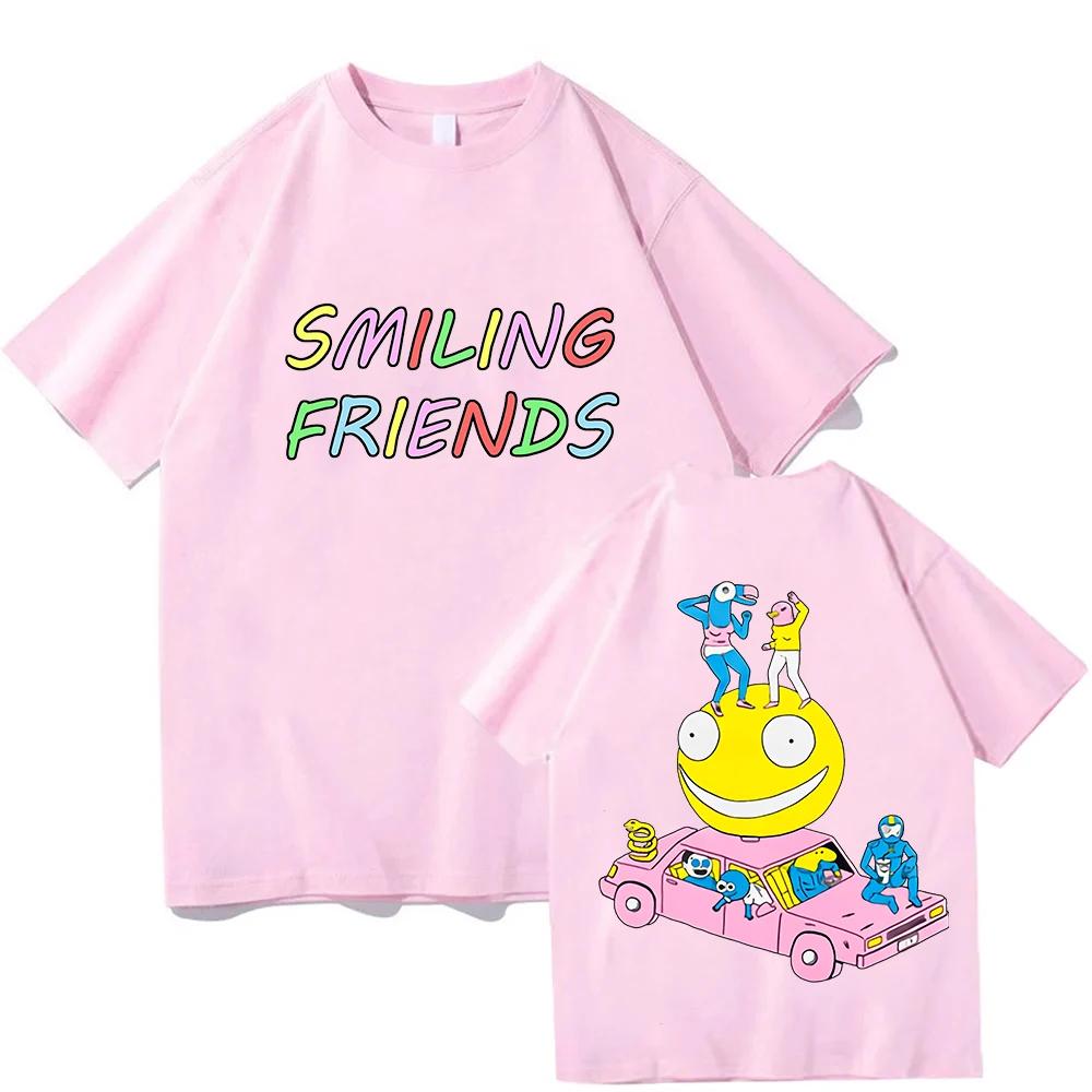 Футболка с графическим принтом Smiling Friends Манга Хлопок Короткий рукав Свободная Мужская Футболка Унисекс Уличная Одежда Повседневная С круглым вырезом Модная Мужская Футболка