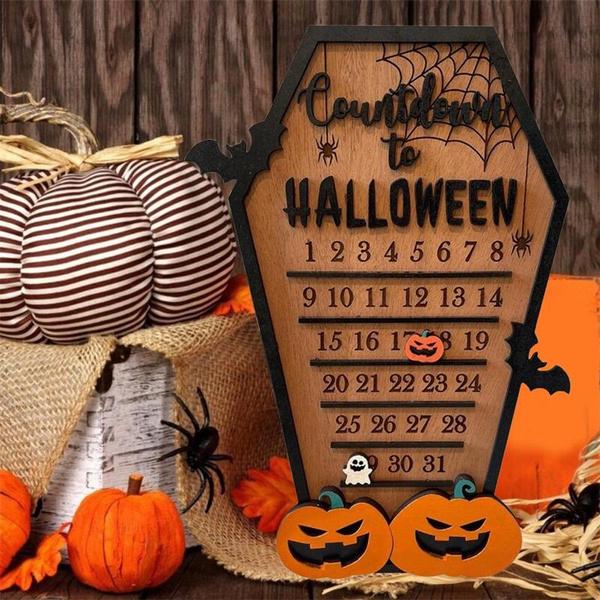 Halloween Countdown Calendar Wooden Sign for Decoration