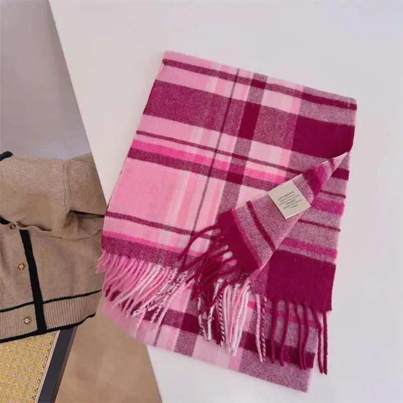 High Quality 100% Wool Scarf Men Female Fashion Classic Soft Cashmere Muffler Women Warm Thermal Shawl Outside Autumn Winter Men