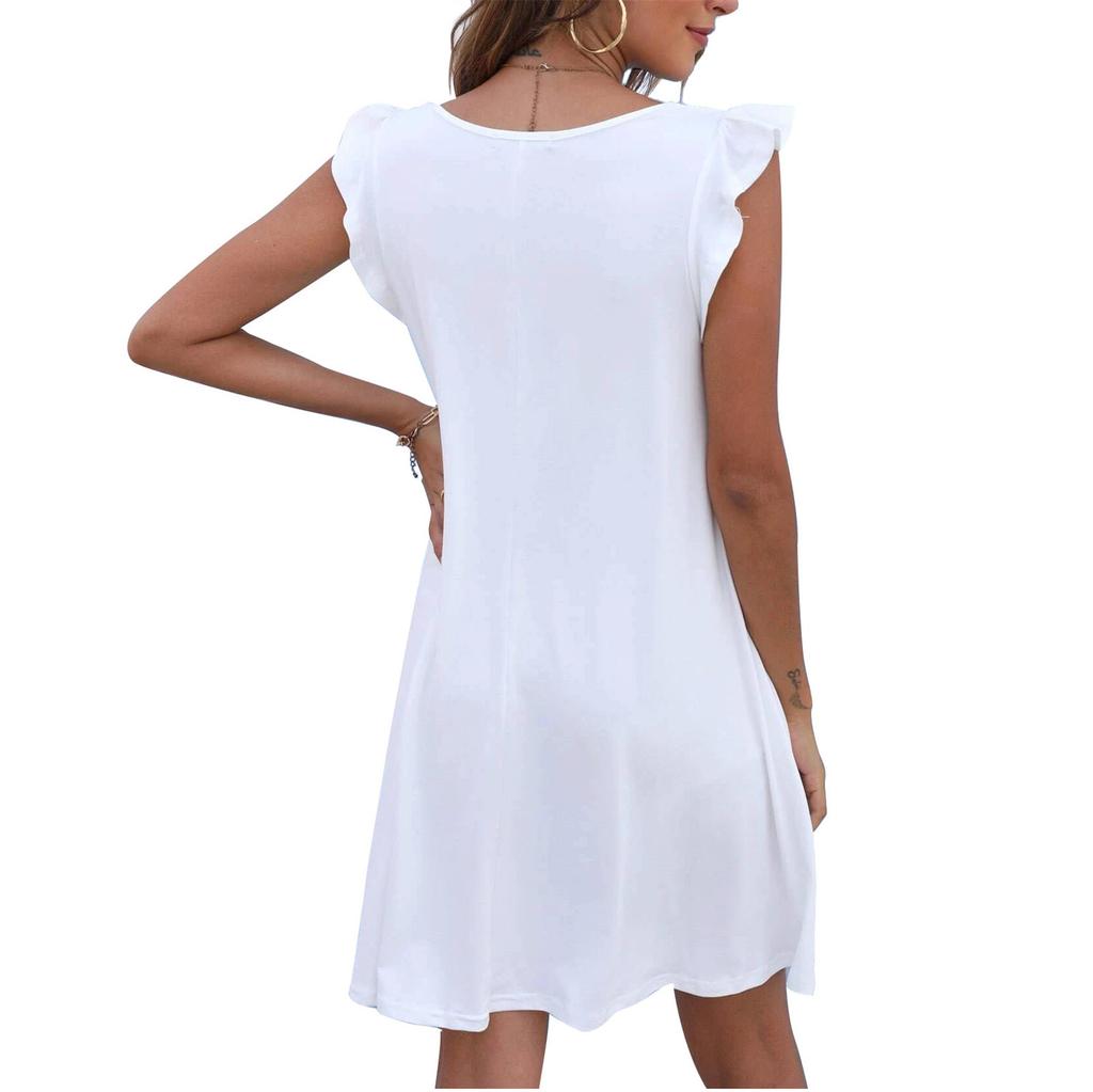 Fashion Women's Short Sleeve O Neck Solid Color Loose Casual Dress