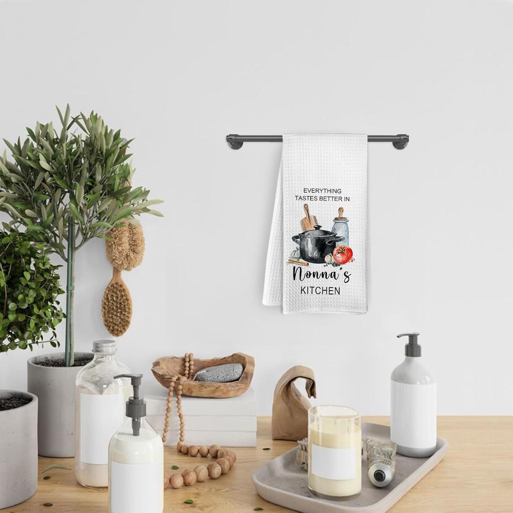 Nonna Gifts Kitchen Towels, Gifts for Nonni Grandma from Grandkids, Everything Tastes Better in Nonna's Kitchen Decorative Hand Tea Towels for