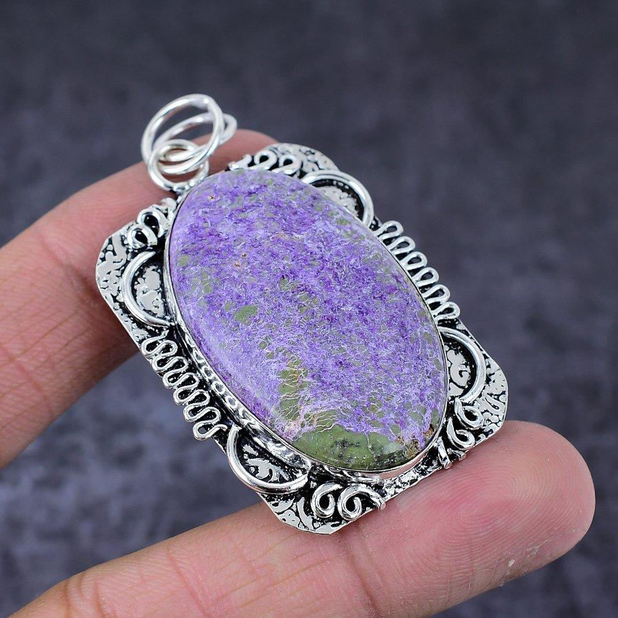 Подвеска из стерлингового серебра 925 пробы с драгоценным камнем пурпуритом 2,36 дюйма c5U99